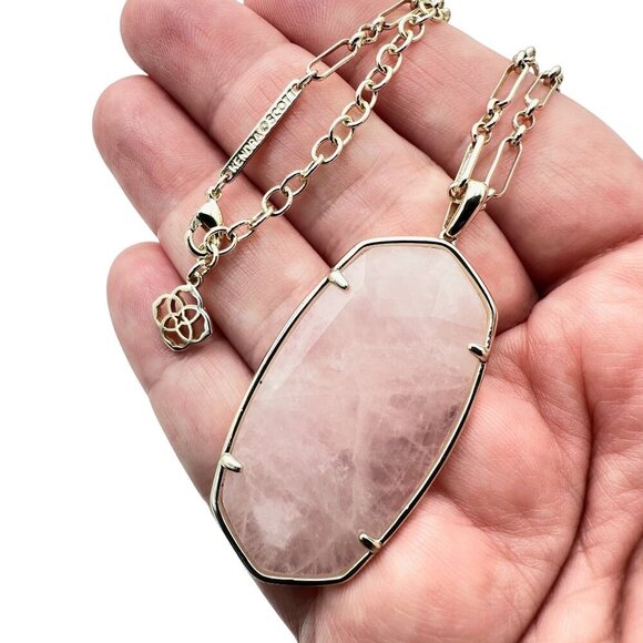Kendra Scott Reid Necklace Gold Tone Rose Quartz Pendant